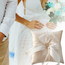 1x Wedding Ring Pillow Double Heart Rhinestone Satin Cushion With Ribbons L5J8