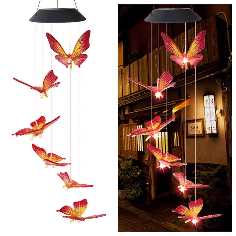 LED Solar Wind Chime Butterfly Light Color Changing IP65 Hanging Lamp (A) Newly