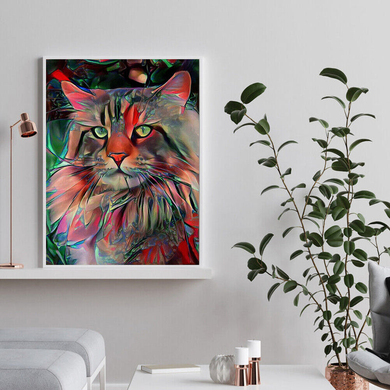 Hand Painted on Canvas DIY Red Cat Oil Paint By Numbers Drawing Kit Ornaments