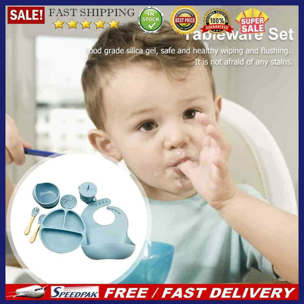 6pcs Silicone Baby Feeding Set Anti Slip Tableware for Kids Food Plates Set