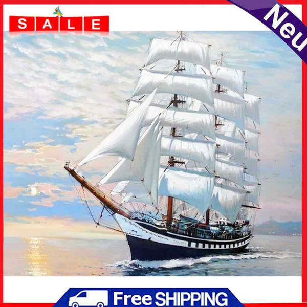 White Ship Colouring Oil Canvas Picture DIY Hand Painted Paint By Numbers Kit