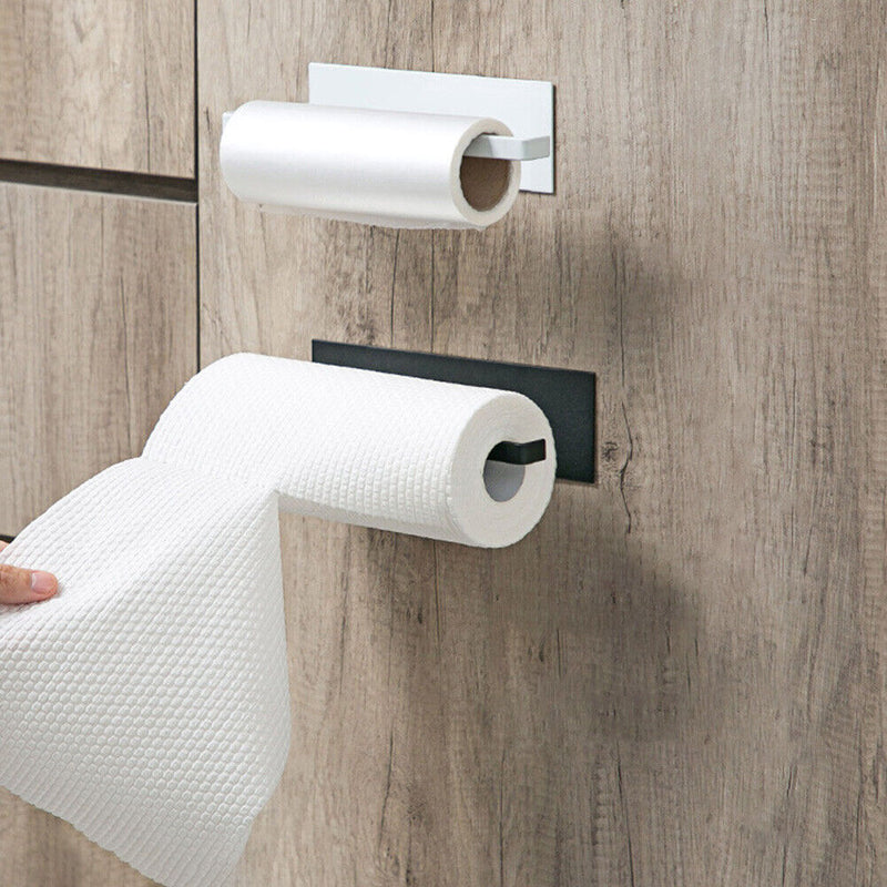 Kitchen Self-adhesive Roll Paper Holder Bathroom Towel Storage Rack (White)