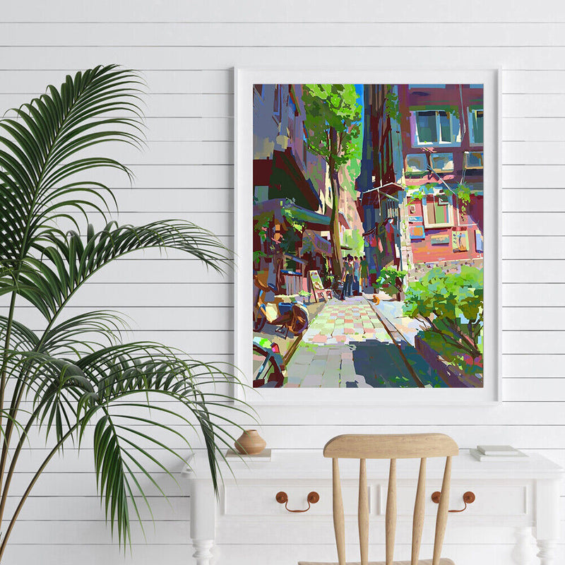40x50cm Oil Paint By Numbers Summer City Frameless Picture Craft Kit Home Decor