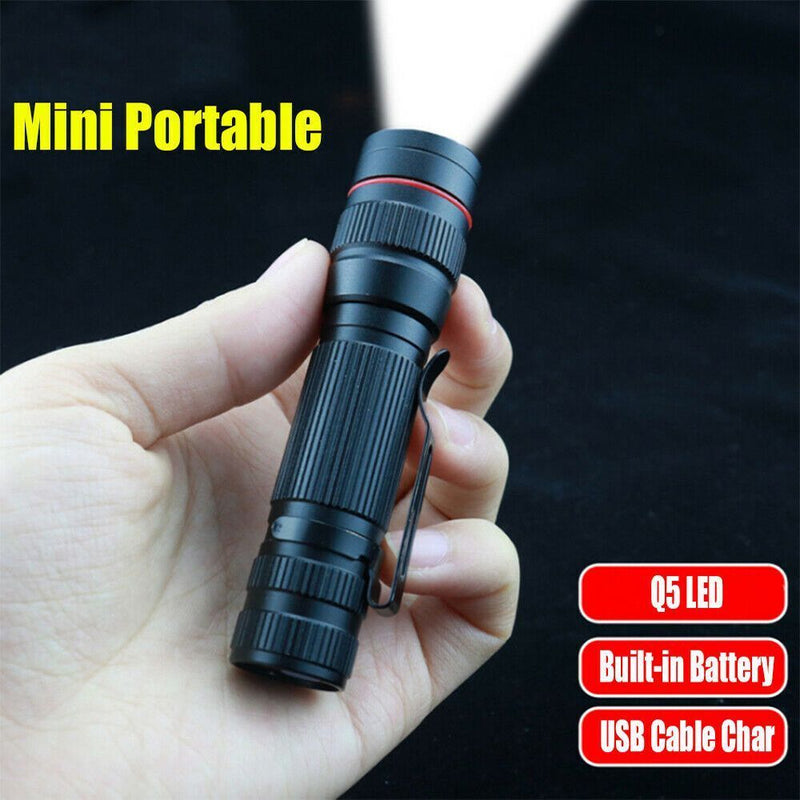 Zoom Flashlight Camping Lamp Rechargeable USB Pen Clip Illuminated Flashlight
