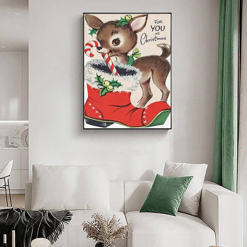 Frameless Oil Paint By Numbers Christmas Deer DIY Canvas Picture Craft Kit Newly