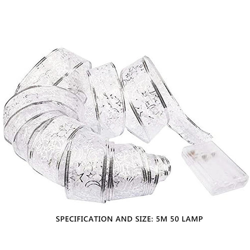 2 x chains of lights, Christmas ribbon, bow, tree, holiday decoration (white, 5