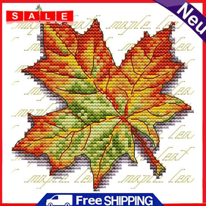 14CT Partial Cross Stitch Maple Leaf Counted DIY Kits Handmade Cotton Embroidery