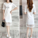 Women Lace Splicing Short Sleeve Dress O Neck Letter Print Female Shirt Dresses