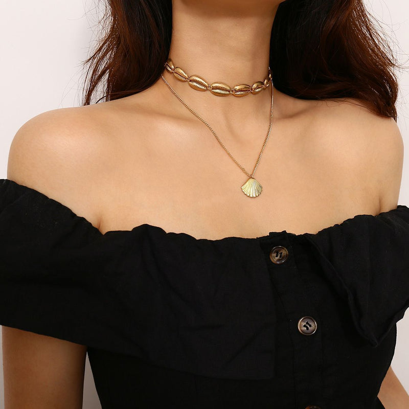 Women Bohemian Beach Jewelry Cowry Seashell Pendant Multilayer Shell Necklace