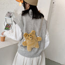 Cute Plush Bear Shaped Shoulder Bag Women Messenger Chain Purse (Brown)