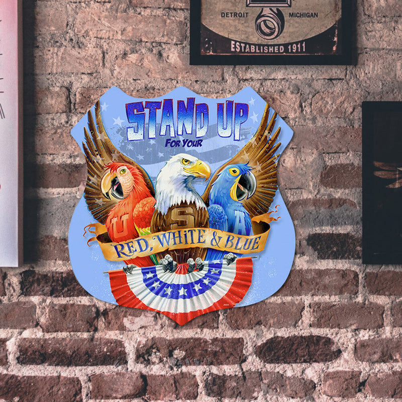 Shield Shape Independence Day Eagle Metal Plate Tin Sign Wall Plaque Poster