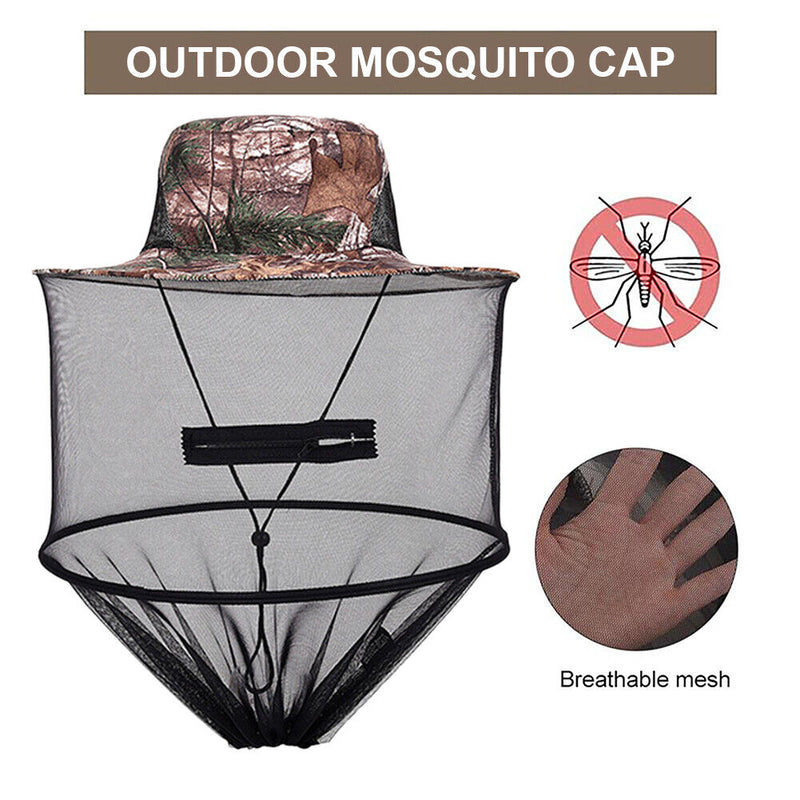 Mosquito Hat Visor Bee Keeping Net Insect Neck Head Cover (Leaf Camouflage)