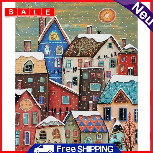 Frameless Snow Village Oil Paint By Numbers DIY Handmade Drawing On Canvas Kit