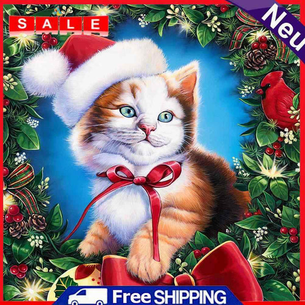 Full Drill Mosaic Diamond Painting DIY Christmas Cat 5D Art Rhinestone Picture