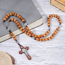 Catholic Chain Cross Pendant Rosary Necklace Cross Necklace Wood Beads Necklace