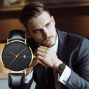 Fashion Ultra-thin Men Leather Strap Business Casual Quartz Wristwatch (D)