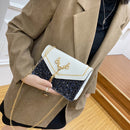 Women Casual PU Hit Color Sequins Shoulder Bag Fashion Chain Tassel Flap Purse