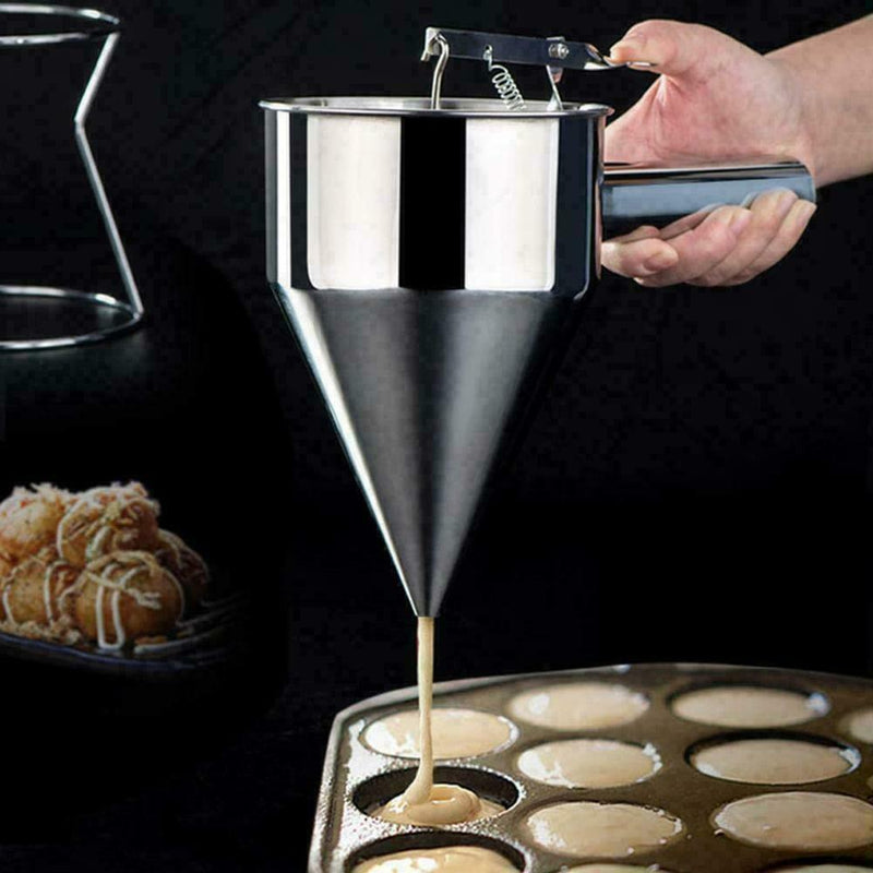 Steel Piston Funnel Pancake Batter Candy Tool Baking Cake Stand A8D2
