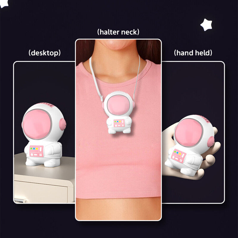 Mini Electric Fan Cute Astronaut Bladeless Spaceman Neck Air Cooler (Pink)