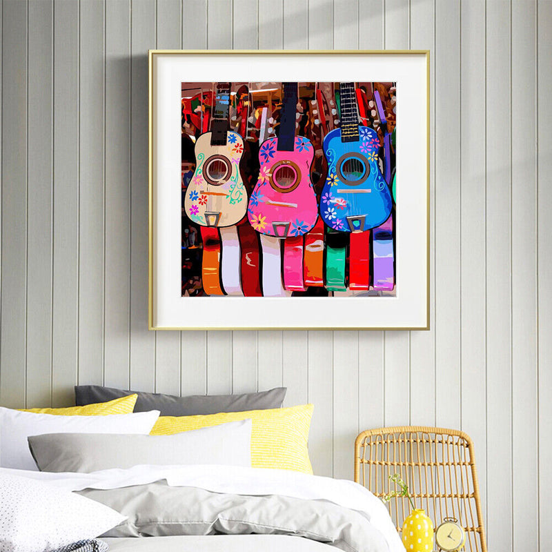 40x40cm Frameless Oil Paint By Numbers Color Guitar Paint Canvas Picture Crafts