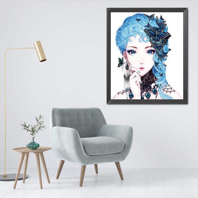 Blue-haired girl 5D DIY Partial Special Shape Drill Diamond Painting Newly