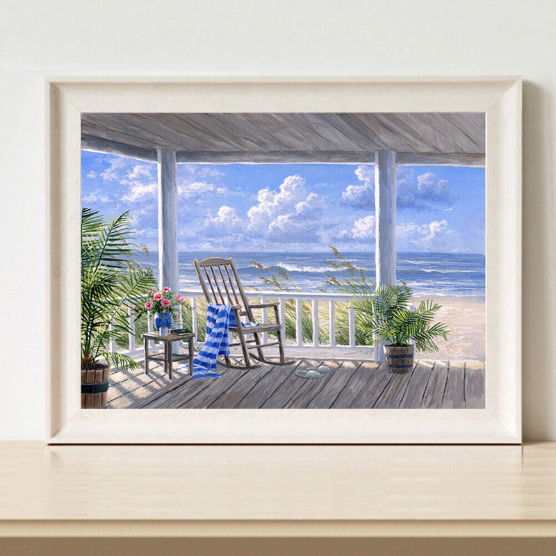 Oil Painting By Numbers Acrylic Handmade Afternoon by Sea Digital Picture Decor