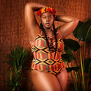 Ethnic Women Plus Size One-Piece Swimsuit Bandage Swimwear Beachwear(2XL)