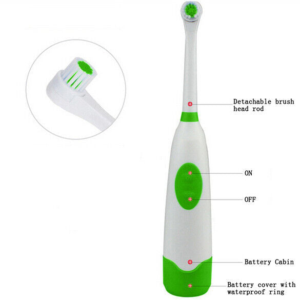 Rotating Anti Slip Waterproof Electric Toothbrush with 2 Brush Heads Green