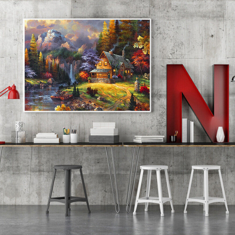 Paint By Numbers for Beginner Lodge Between Mountains and Forests Painting