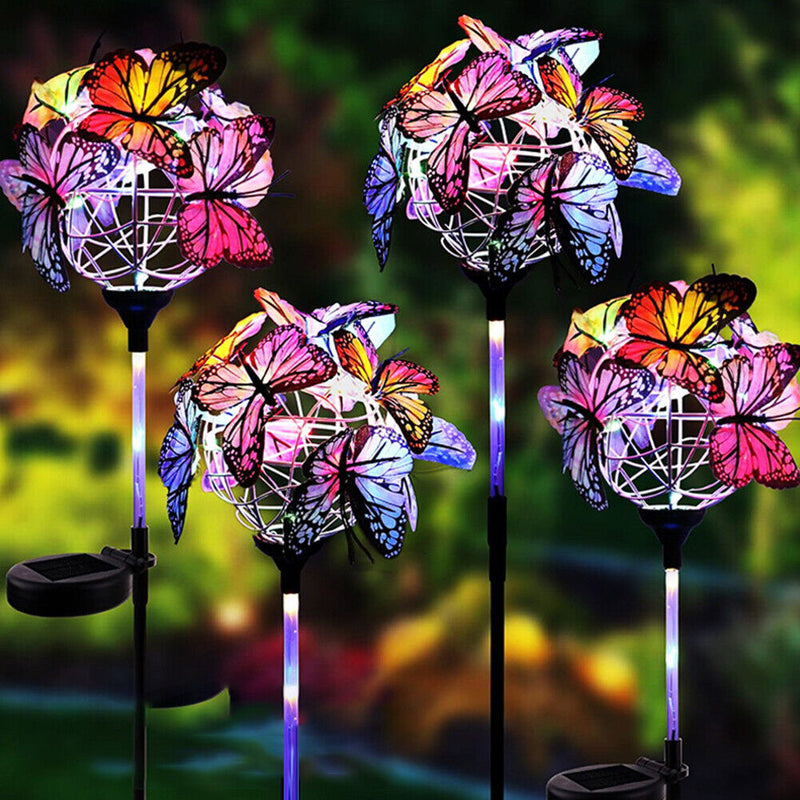 2pcs LED Luminous Butterfly Ball Solar Light Outdoor Garden Lawn Stakes Lamps