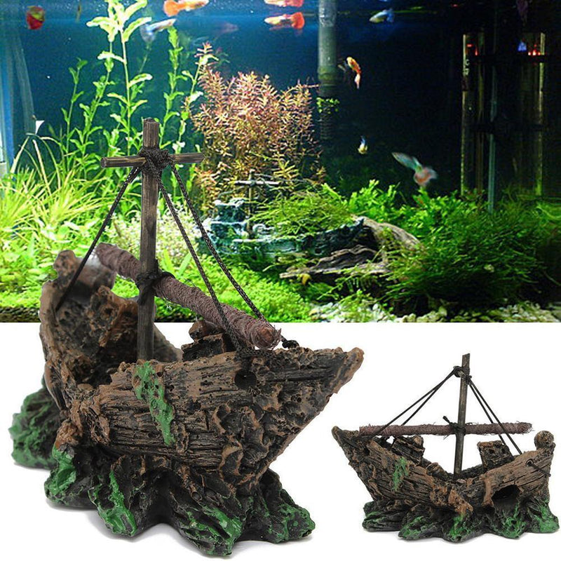 Aquarium Ornament   Sailing Boat Sunk Ship Destroyer Fish Tank Cave Decor Newly