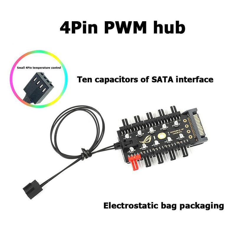 4 Pin PWM Fan HUB Splitter Chassis Four Cooler Fan Temperature Controller Board