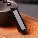 Black Obsidian Pendant Reiki Healing Necklace Hexagonal Cylindrical Necklace