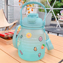 1300ml Large Capacity Cute Water Bottle Plastic Straw Water Cup (Green) Newly