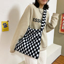 Casual Plaid Pattern Plush Top-handle Pouch Women Street Shopping Messenger Bags