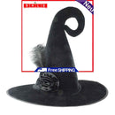 Halloween Witch Hat Pointed Velvet Witch Hat with Flower Woman Costume Props