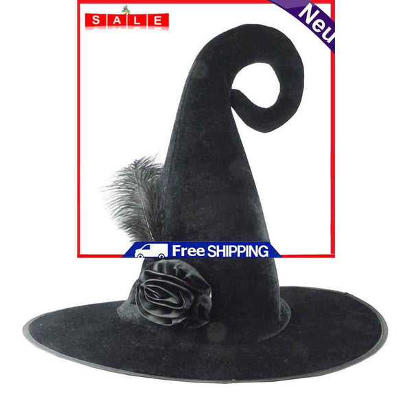 Halloween Witch Hat Pointed Velvet Witch Hat with Flower Woman Costume Props