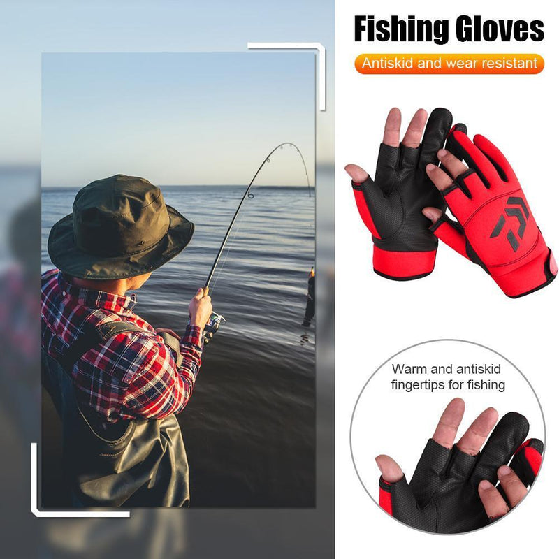 3 Finger Cut Unisex Arrow Fishing Gloves Non-Slip Angling Gloves (Red)