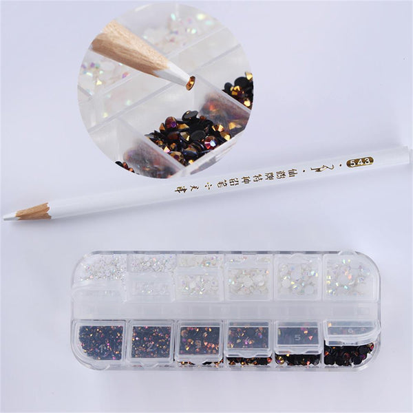 White Mixed Tips DIY Art Nail Rhinestones with Dotting Pen Manicure Decoration