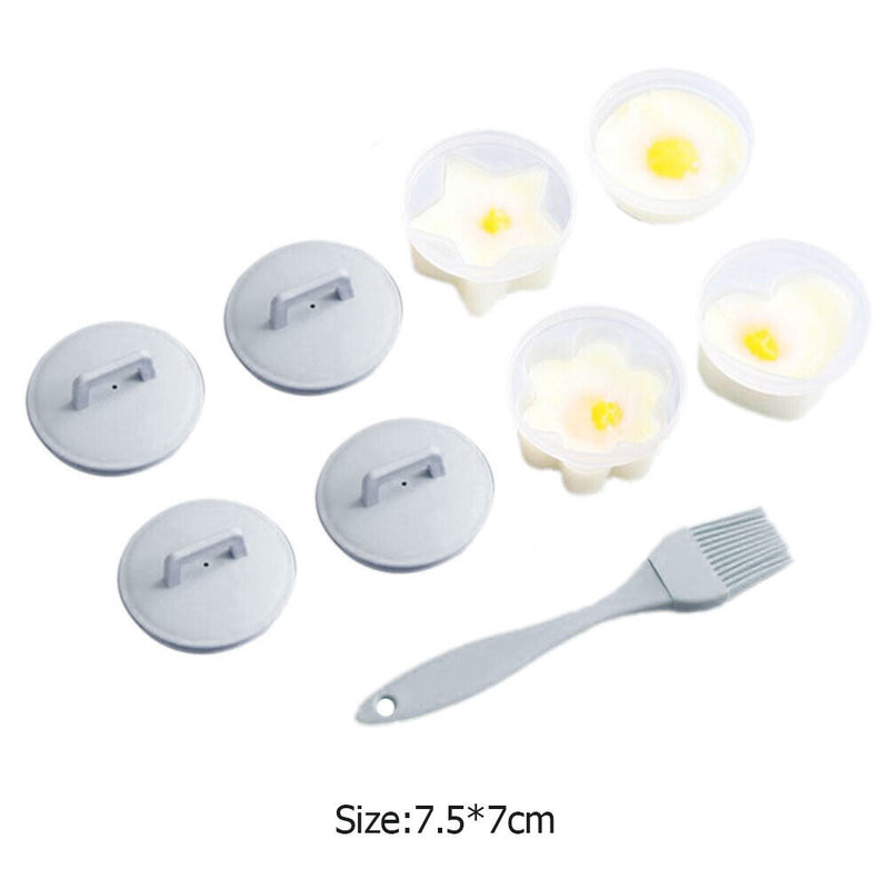 4pcs Cute Egg Boiler Cooker Plastic Egg Poacher Mold Set with Brush (Grey)