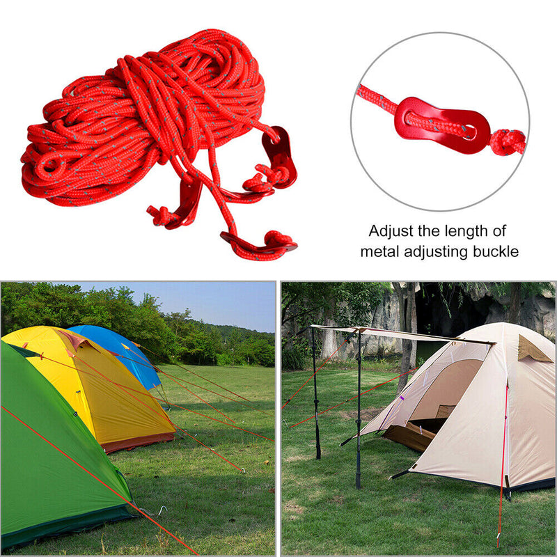 4pcs Outdoor Camping 13ft Reflective Tent Guyline 4mm Dia w/ Aluminum Adjus