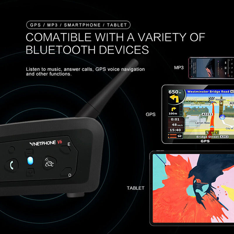 V6 1200M Motorcycle Bluetooth-compatible Helmet Headset Intercom Interphone