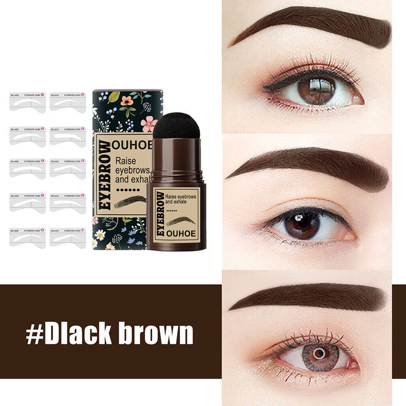 Waterproof EyeBrow Powder Stamp Brow Stencils Shaping Kit (Black Brown)
