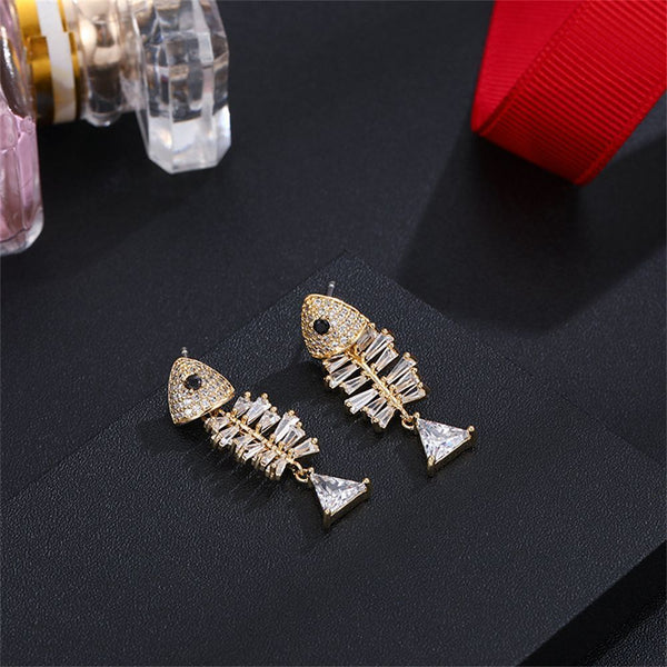 Women Elegant Dangle Zircon Drop Ear Stud Rhinestone Ear Clip Fish Earrings