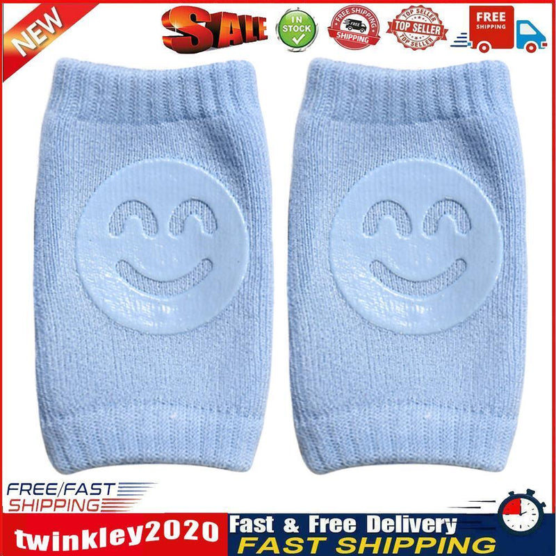 1 Pair Cotton Baby Smile Face Knee Guard Toddler Crawling Knee Pads (Blue) Newly