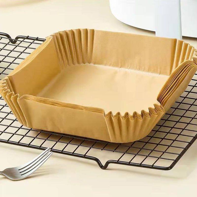 100pcs Air Fryer Liner Mat Wood Pulp Steamer Paper Oven Baking Mats (Brown)