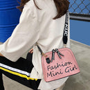 Women PU Leather Shell Wide Shoulder Strap Crossbody Messenger Bag (Pink)