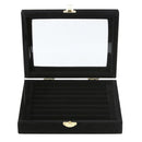 Small Jewelry Box Glass Cover Ring Storage Box Earring Display Case (Black)