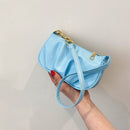 Women Pleated Chain Solid Color Underarm Bag Casual Small Handbag (Blue)
