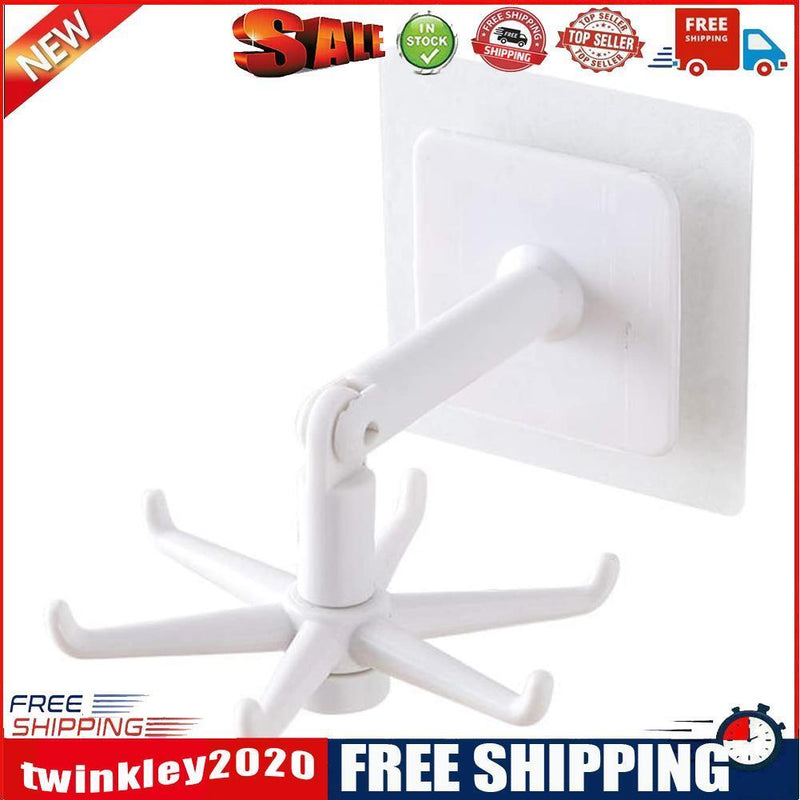 360 Degree Rotating & 180 Degree Tilt Kitchen Hook Rack 6-Claw (White)